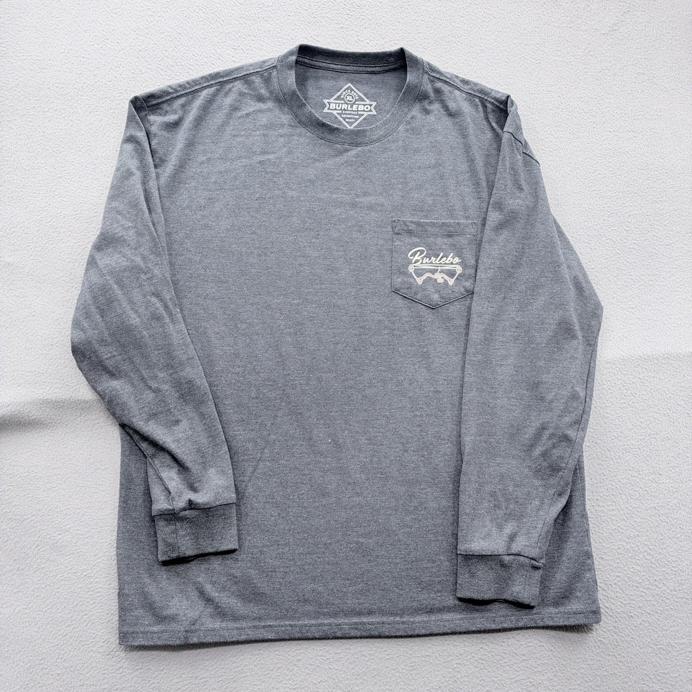 Burlebo Shirt Mens XL Gray Pocket Long Sleeve Bow Deer Graphic Tee Tagless